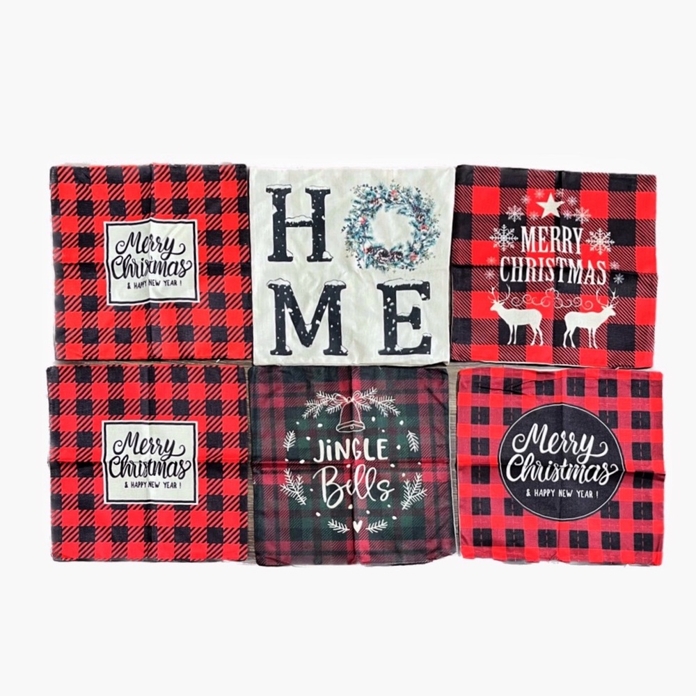 Assorted CHRISTMAS Holiday Buffalo Plaid 16 x 16 - Set of 6 Pillow Covers Red